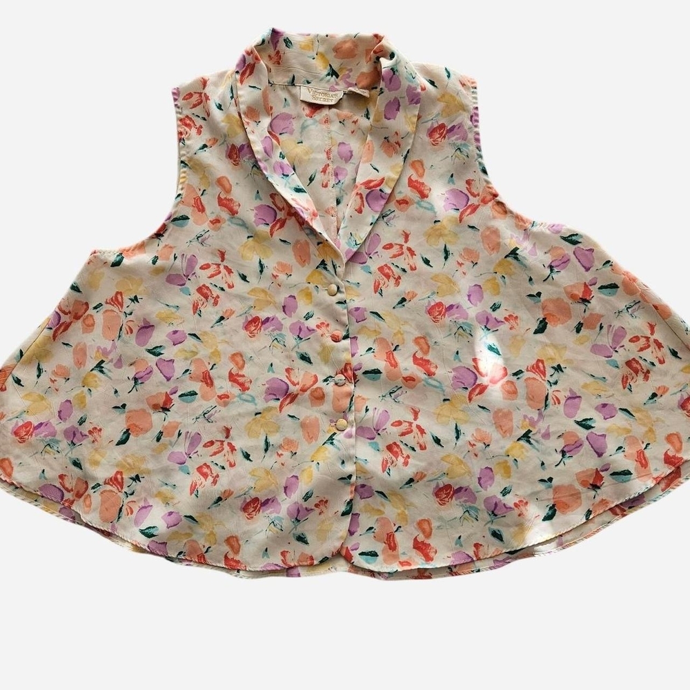 Vintage Gold Lable Victoria's Secret Floral Sleeveless Blouse - Multicolor